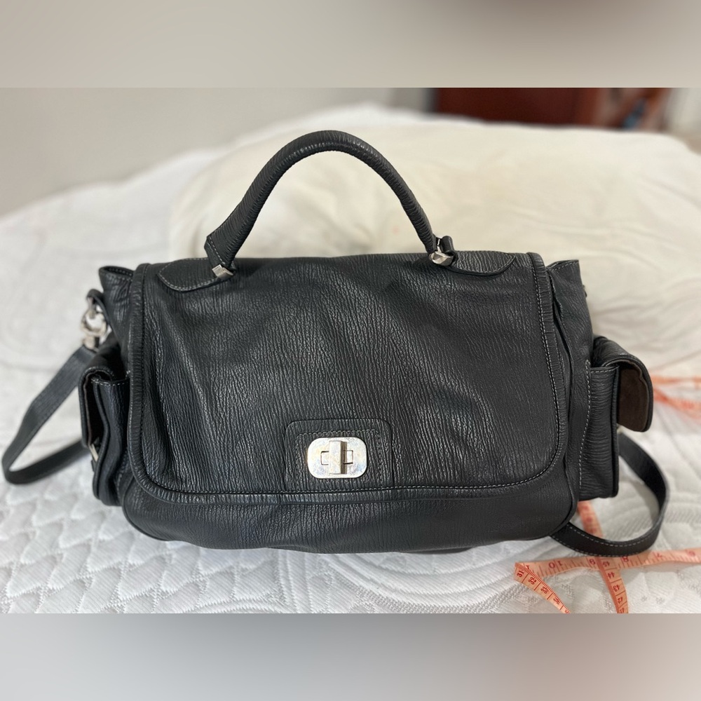 au STUNNING Black Leather Satchel Crossbody Bag Purse